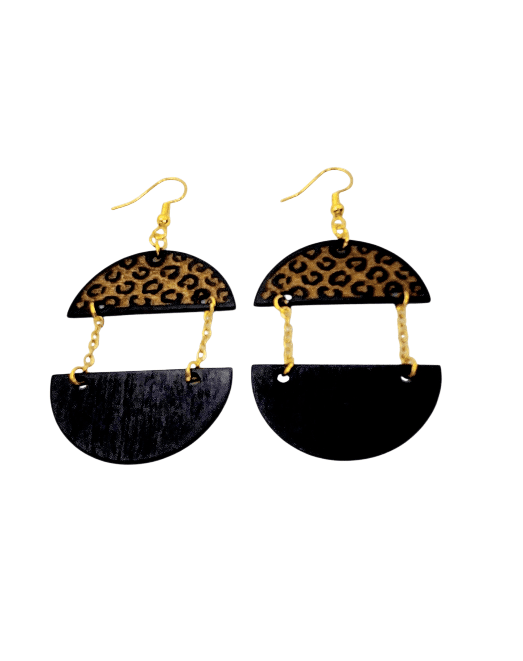 Split Circle Leopard Print in Black with Gold